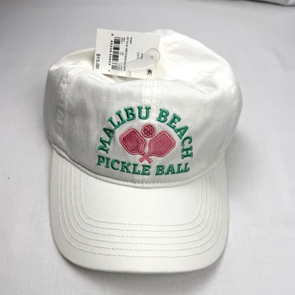 Mighty Fine Accessories - Mighty Fine Malibu Beach Pickle Ball Baseball Cap White Cotton Adjustable NWT